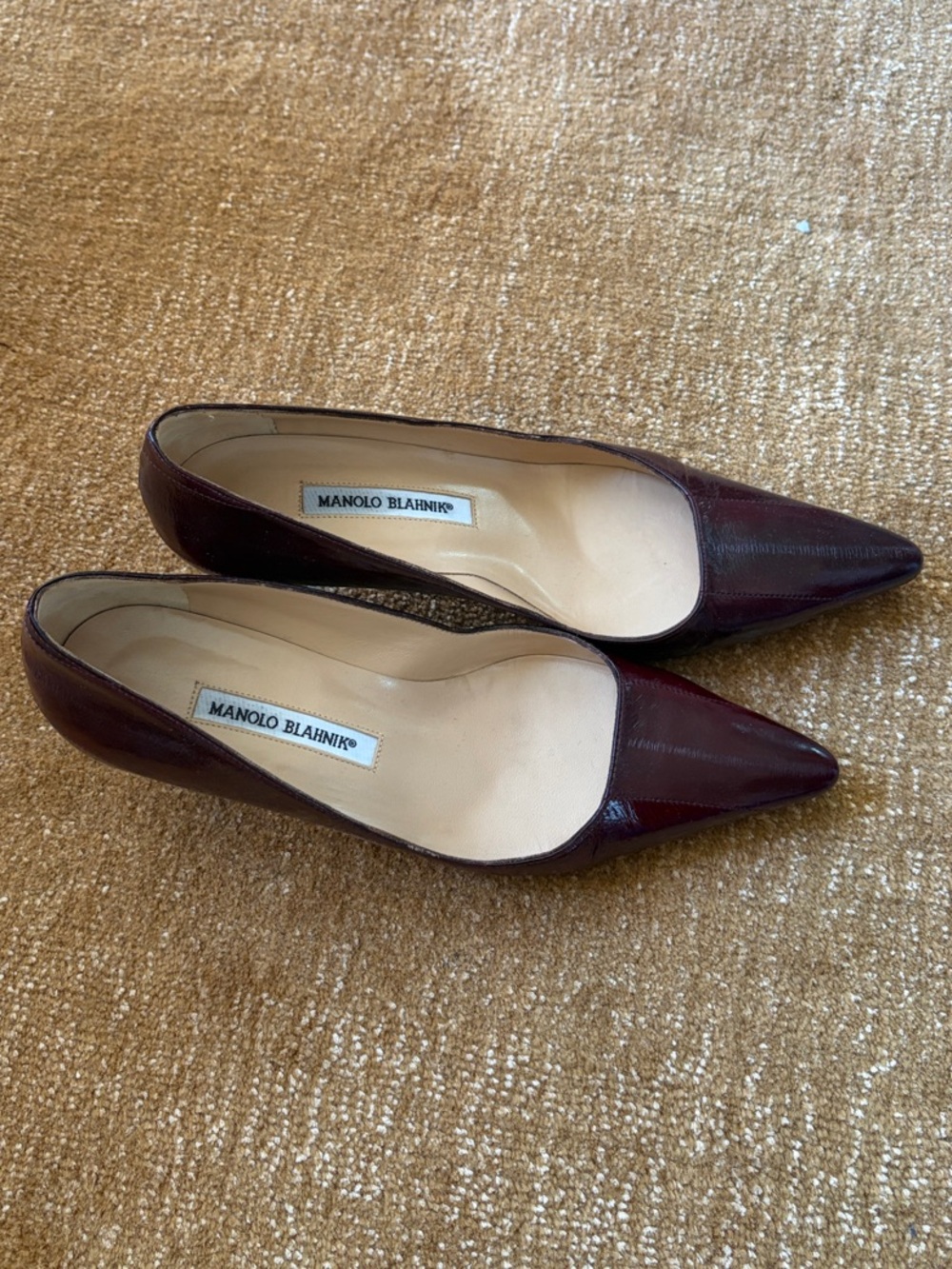 Manolo Blahnik Burgundy Pointed Toe Pumps